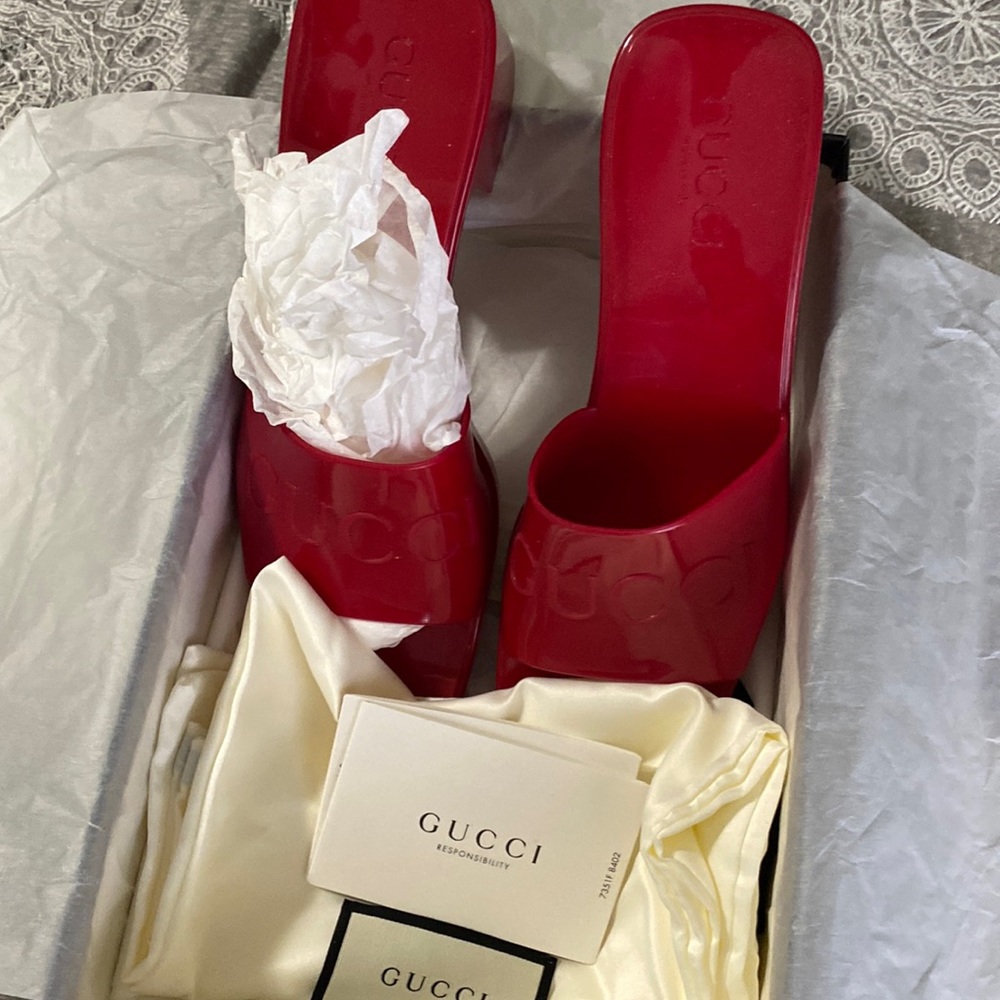 Gucci Red Rubber Slide Sandals